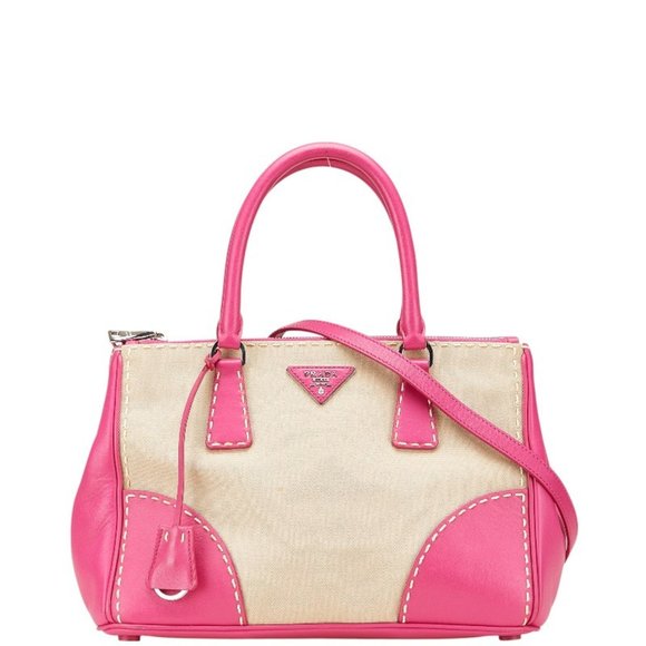 Prada Canapa City Triangle Logo Plate Handbag/Shoulder Bag, 2-Way, B1801K, Pi... - Picture 1 of 16